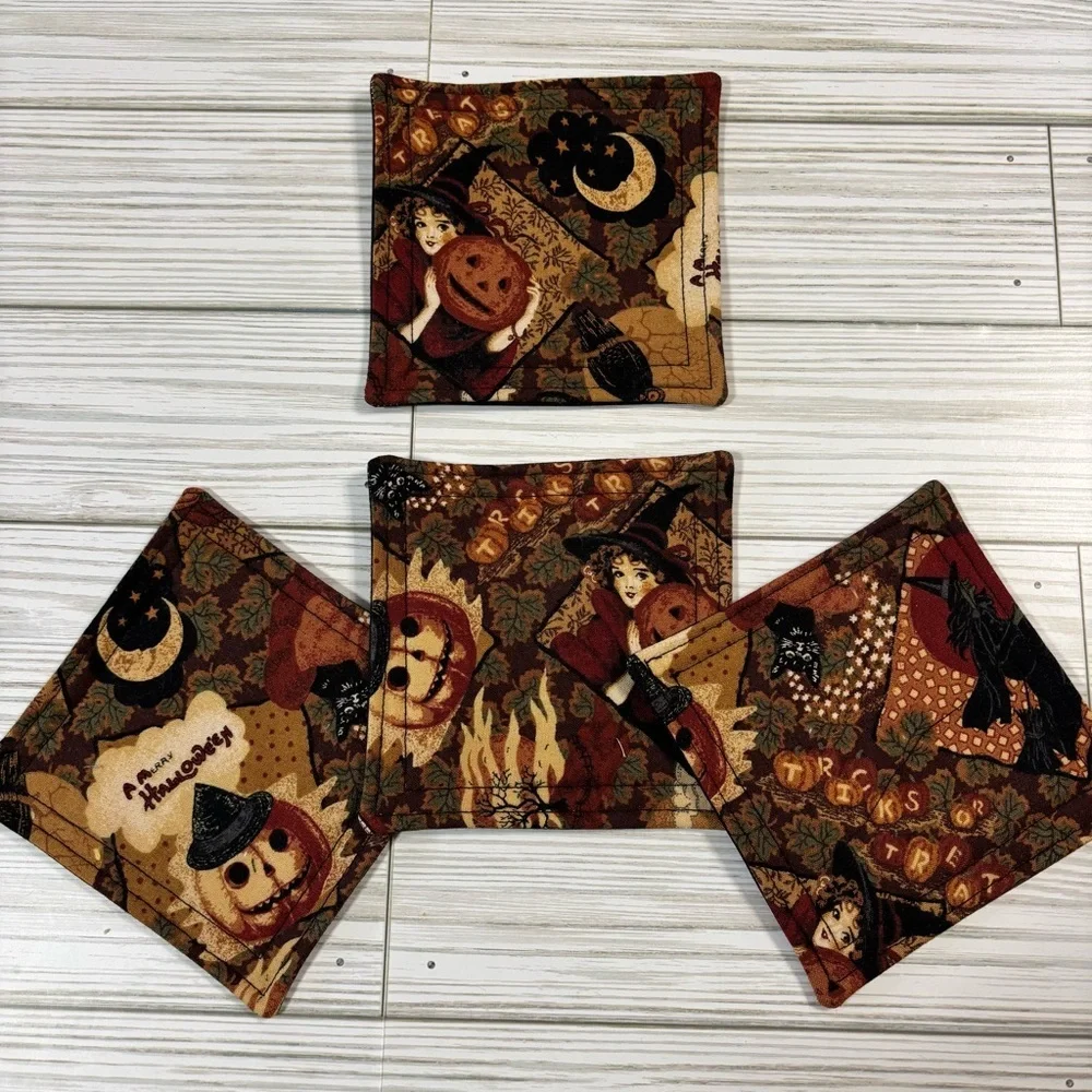 Handmade Vintage Whimsical Fabric Reusable Washable Coasters Set of 4